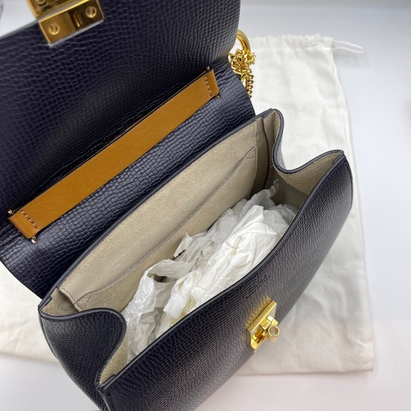 Chloe drew chain leather shoulder crossbody bag navy blue and camel women - Picture 9 of 15